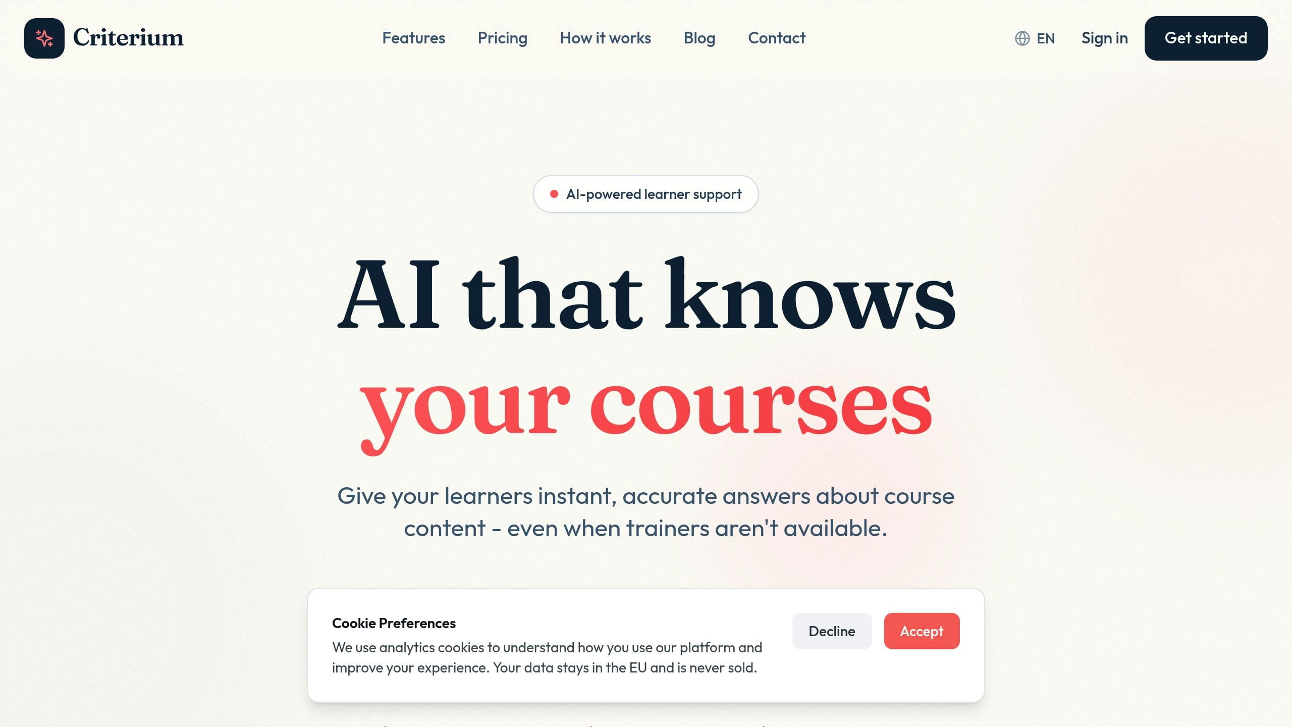 Criterium platform - AI that knows your courses